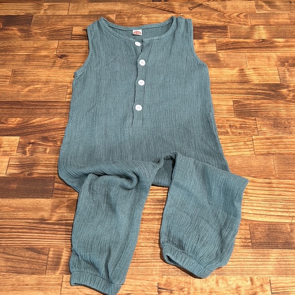 Sage green one piece infant outfit.  Size 18 months. - Picture 2 of 6
